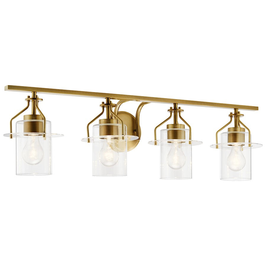 Kichler Everett 34in 4-Light Vanity Light | Brushed Brass Steel with Clear Glass | Bathroom Vanity & Powder Room Light | 4x75W A19 | Model 55080NBR