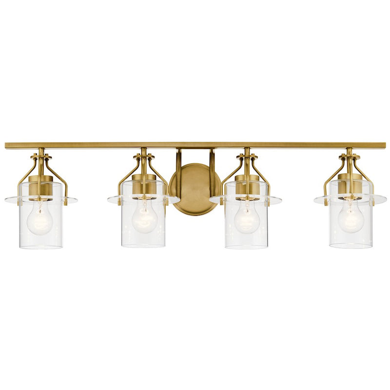 Kichler Everett 34in 4-Light Vanity Light | Brushed Brass Steel with Clear Glass | Bathroom Vanity & Powder Room Light | 4x75W A19 | Model 55080NBR