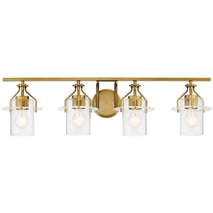 Kichler Everett 34in 4-Light Vanity Light | Brushed Brass Steel with Clear Glass | Bathroom Vanity & Powder Room Light | 4x75W A19 | Model 55080NBR
