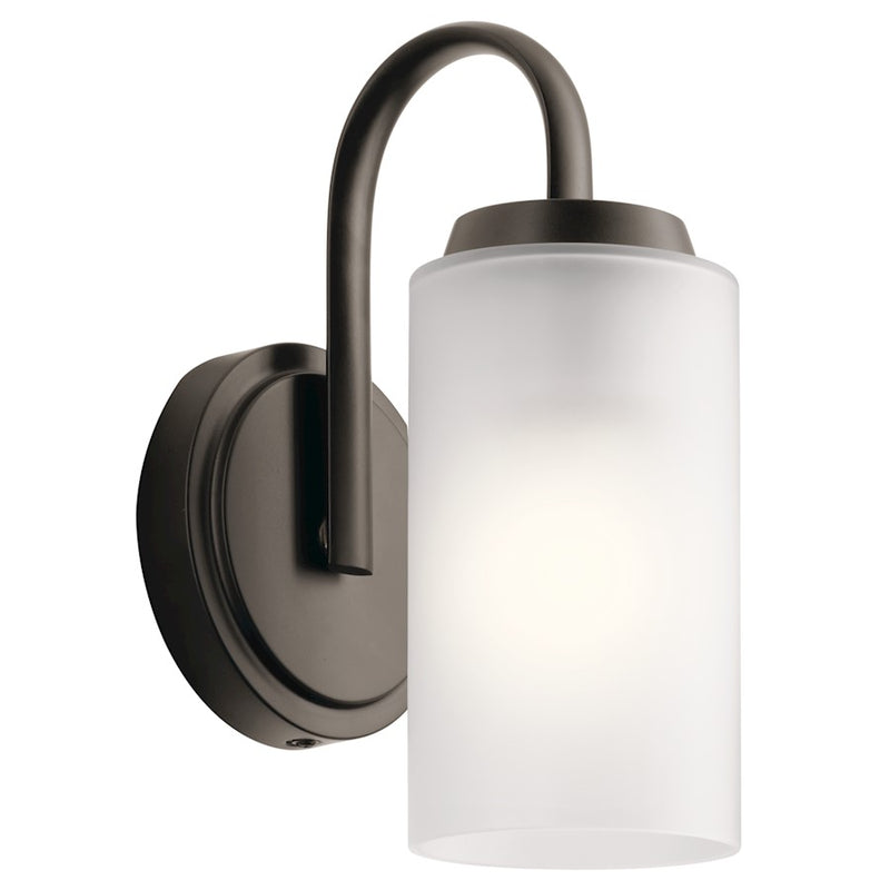 Kichler Kennewick 1-Light Wall Sconce | Traditional Olde Bronze and Etched Glass | Bathroom Vanity & Hallway | 4.75 x 9.75 x 6.55 in | Model 55085OZ