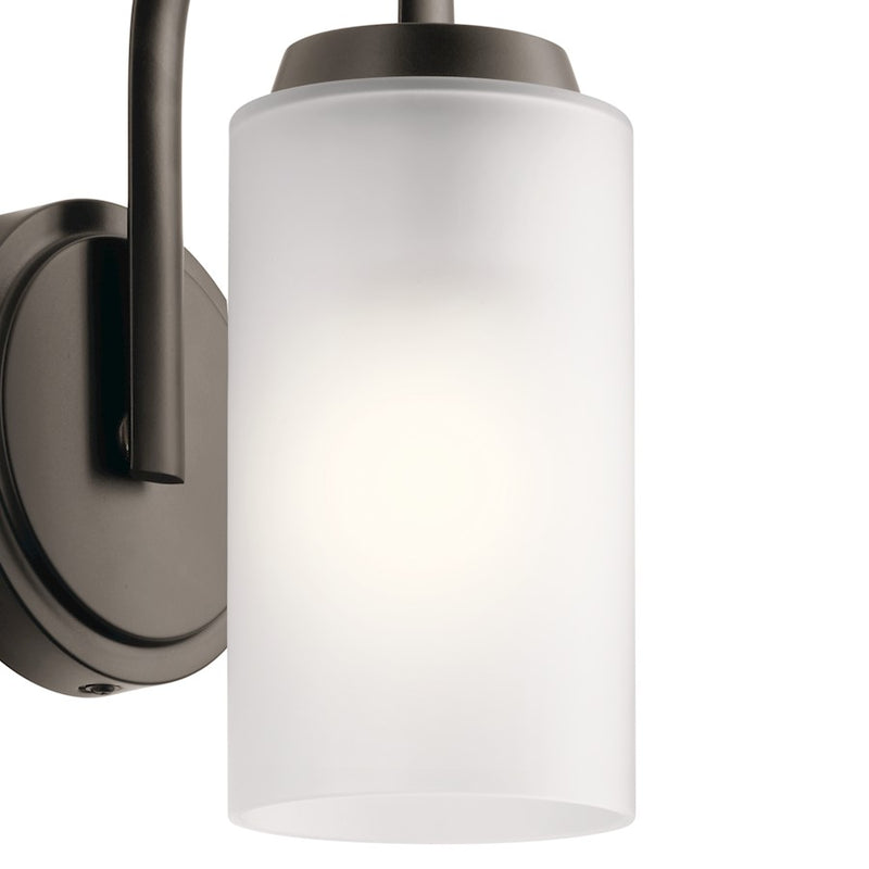 Kichler Kennewick 1-Light Wall Sconce | Traditional Olde Bronze and Etched Glass | Bathroom Vanity & Hallway | 4.75 x 9.75 x 6.55 in | Model 55085OZ