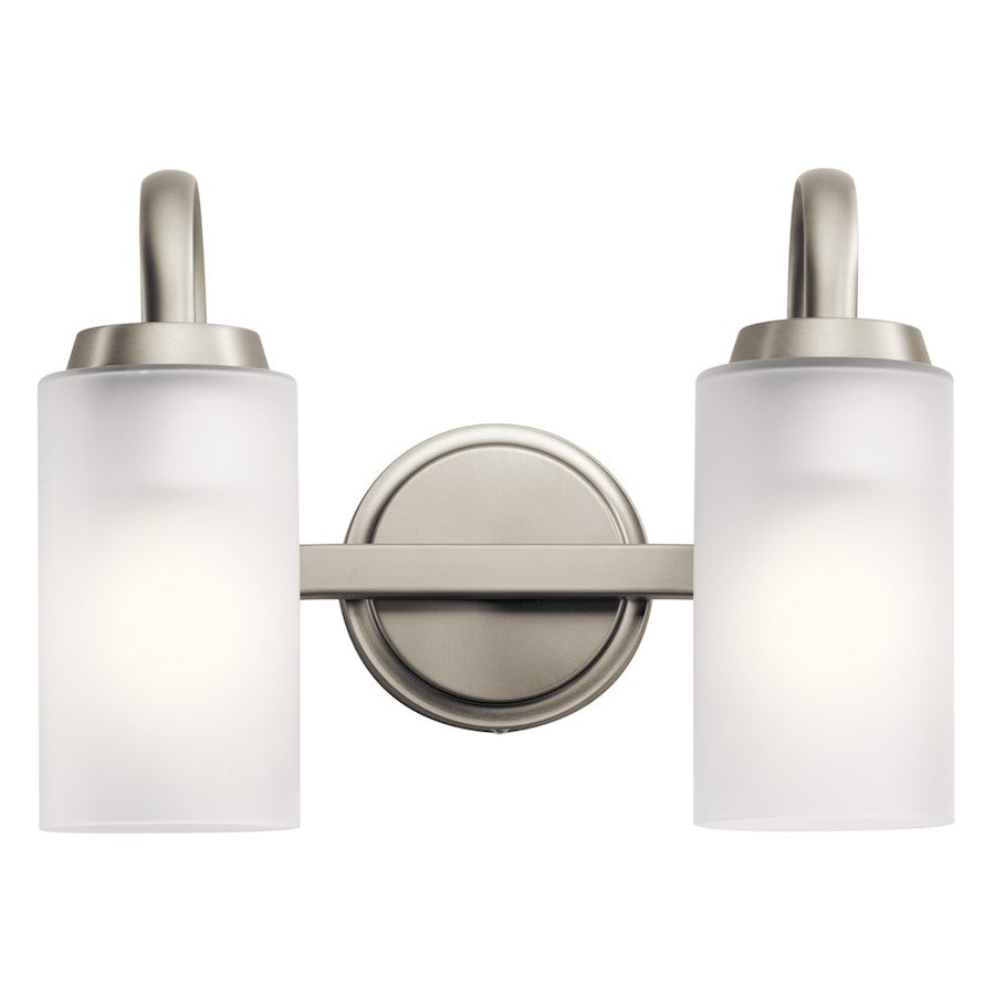 Kichler Kennewick 2-Light Bath Vanity | Traditional Brushed Nickel Steel | Bathroom Vanity & Powder Room | 13.25 x 6.75 x 9.75 in, Damp | Model 55086NI