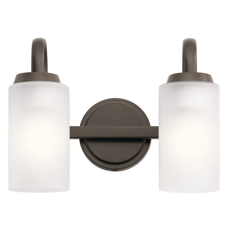 Kichler Kennewick 13in 2-Light Bath Vanity | Traditional Olde Bronze and Etched Glass | Bathroom Vanity | 13 x 10 in | Model 55086OZ