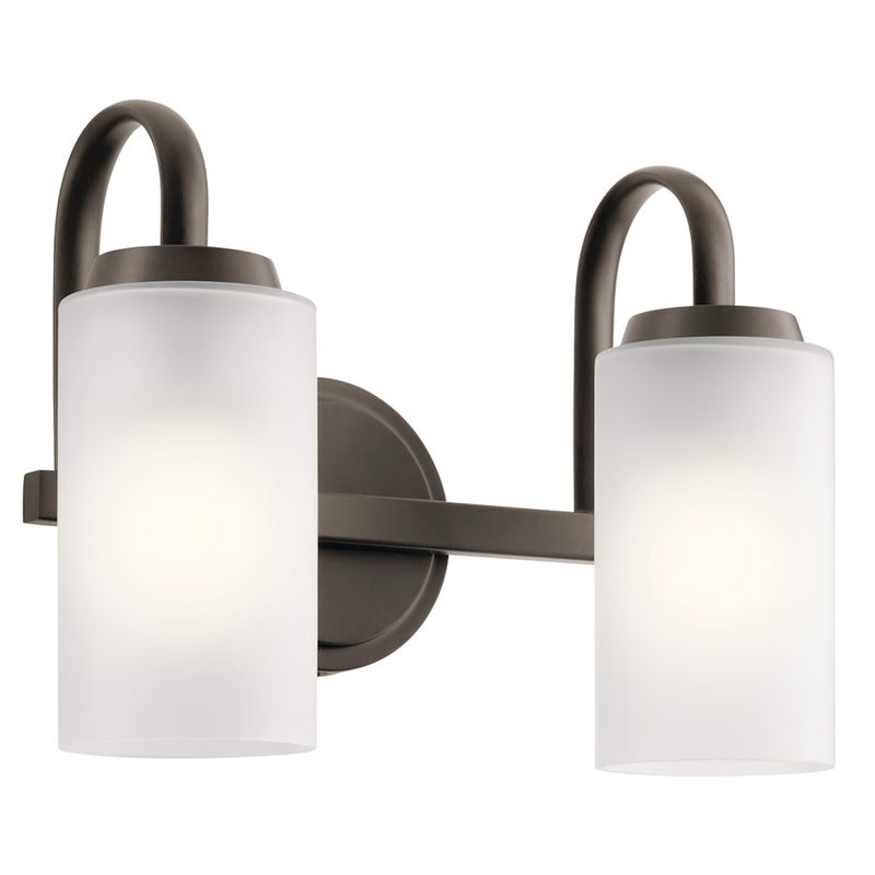 Kichler Kennewick 13in 2-Light Bath Vanity | Traditional Olde Bronze and Etched Glass | Bathroom Vanity | 13 x 10 in | Model 55086OZ