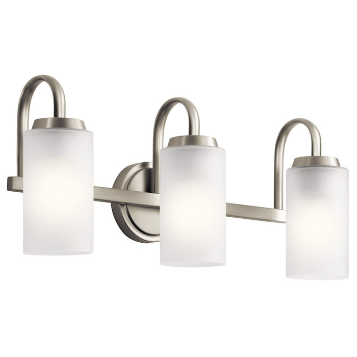 Kichler Kennewick 22.75in 3-Light Vanity Light | Traditional Brushed Nickel Steel and Etched Glass | Bathroom Vanity | 22.75 x 6.75 x 9.75 | Model 55087NI