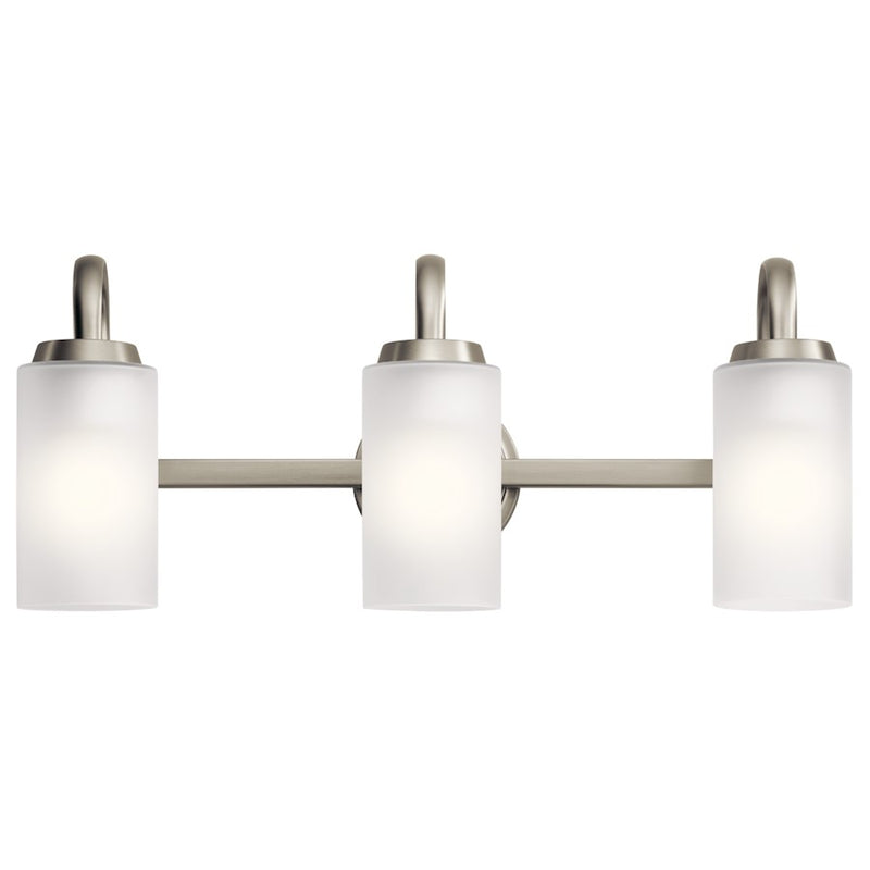 Kichler Kennewick 22.75in 3-Light Vanity Light | Traditional Brushed Nickel Steel and Etched Glass | Bathroom Vanity | 22.75 x 6.75 x 9.75 | Model 55087NI