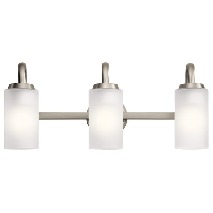 Kichler Kennewick 22.75in 3-Light Vanity Light | Traditional Brushed Nickel Steel and Etched Glass | Bathroom Vanity | 22.75 x 6.75 x 9.75 | Model 55087NI