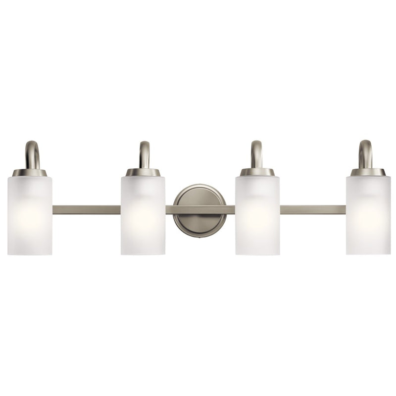 Kichler Kennewick 32in 4-Light Vanity Light | Brushed Nickel Steel & Clear Satin Etched Glass | Bathroom & Vanity Lighting | Model 55088NI