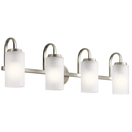 Kichler Kennewick 32in 4-Light Vanity Light | Brushed Nickel Steel & Clear Satin Etched Glass | Bathroom & Vanity Lighting | Model 55088NI