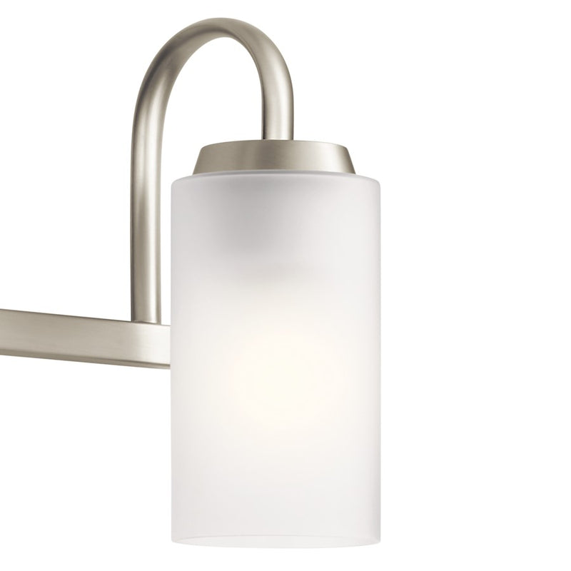 Kichler Kennewick 32in 4-Light Vanity Light | Brushed Nickel Steel & Clear Satin Etched Glass | Bathroom & Vanity Lighting | Model 55088NI