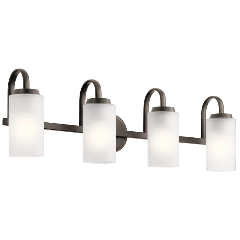 Kichler Kennewick 32in 4-Light Bath Vanity Light | Traditional Olde Bronze Steel | Bathroom Vanity | 32 x 10 in | Model 55088OZ