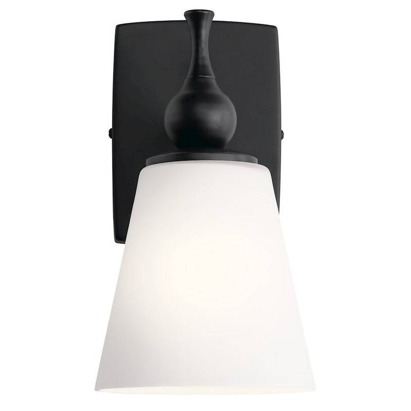 Kichler Cosabella 6in 1-Light Wall Sconce | Mid-Century Polished Nickel and Etched White Glass | Bedroom & Hallway Accent | Model 55090PN