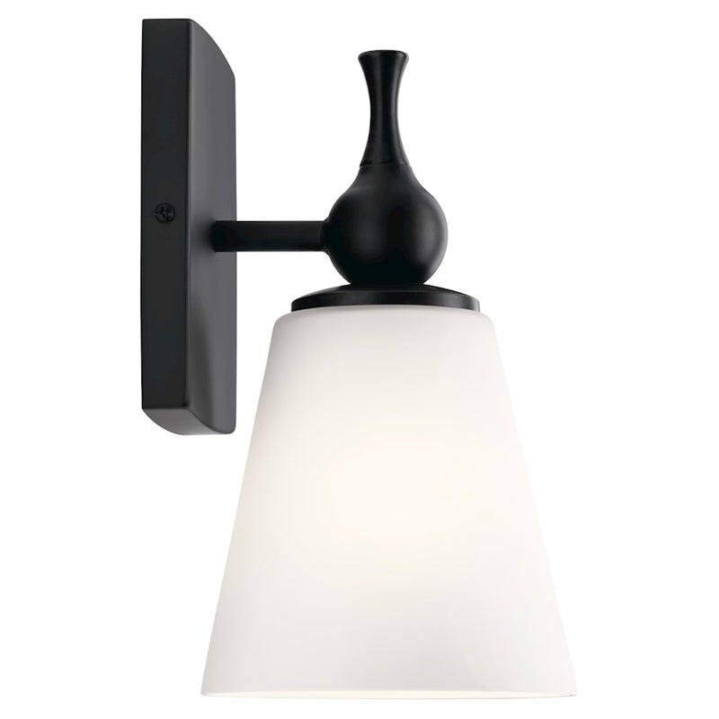 Kichler Cosabella 6in 1-Light Wall Sconce | Mid-Century Polished Nickel and Etched White Glass | Bedroom & Hallway Accent | Model 55090PN