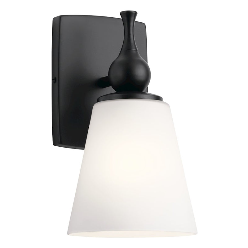Kichler Cosabella 6in 1-Light Wall Sconce | Mid-Century Polished Nickel and Etched White Glass | Bedroom & Hallway Accent | Model 55090PN