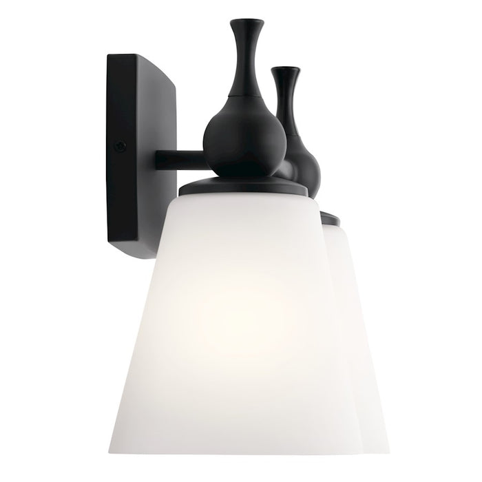 Kichler Cosabella 15in 2-Light Vanity Light | Soft Contemporary Black Steel and Etched White Glass | Bathroom Vanity | 15 x 10.25 x 6.5 in | Model 55091BK