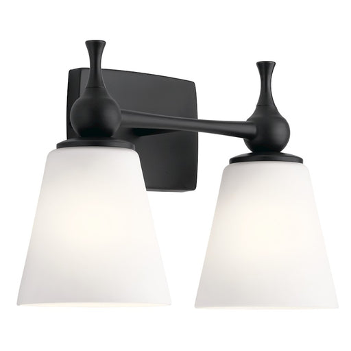 Kichler Cosabella 15in 2-Light Vanity Light | Soft Contemporary Black Steel and Etched White Glass | Bathroom Vanity | 15 x 10.25 x 6.5 in | Model 55091BK