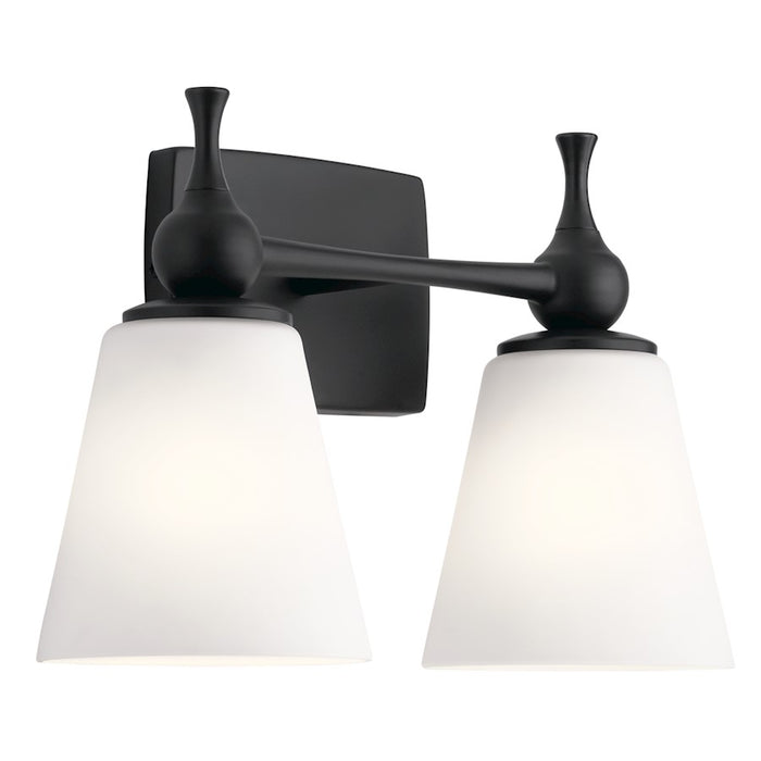 Kichler Cosabella 15in 2-Light Vanity Light | Soft Contemporary Black Steel and Etched White Glass | Bathroom Vanity | 15 x 10.25 x 6.5 in | Model 55091BK