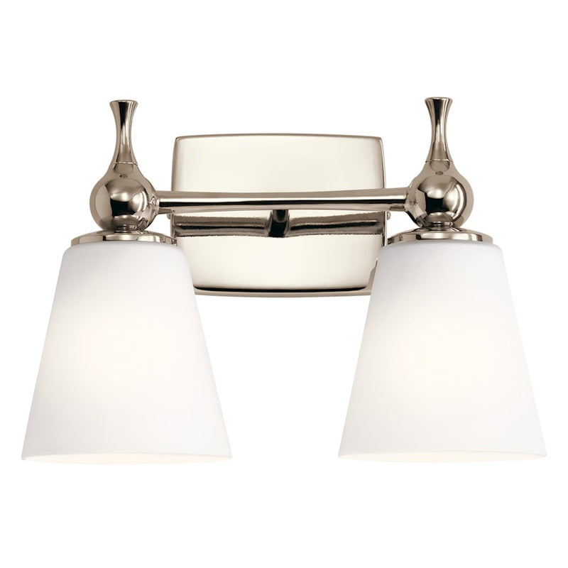 Kichler Cosabella 15in 2-Light Vanity Light | Soft Contemporary Black Steel and Etched White Glass | Bathroom Vanity | Model 55091BK
