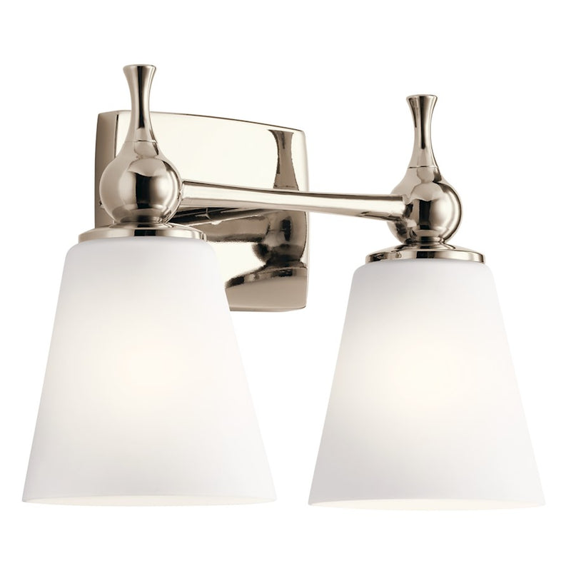 Kichler Cosabella 15in 2-Light Vanity Light | Soft Contemporary Black Steel and Etched White Glass | Bathroom Vanity | Model 55091BK