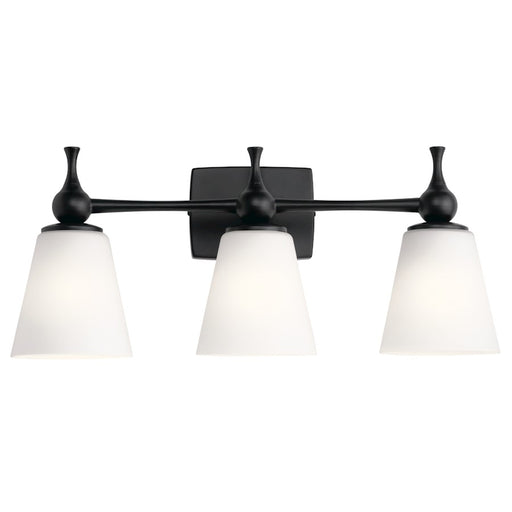 Kichler Cosabella 24in 3-Light Vanity Light | Soft Contemporary Black Steel and Etched White Glass | Bathroom Vanity | 24 x 6.5 x 10.25 in | Model 55092BK