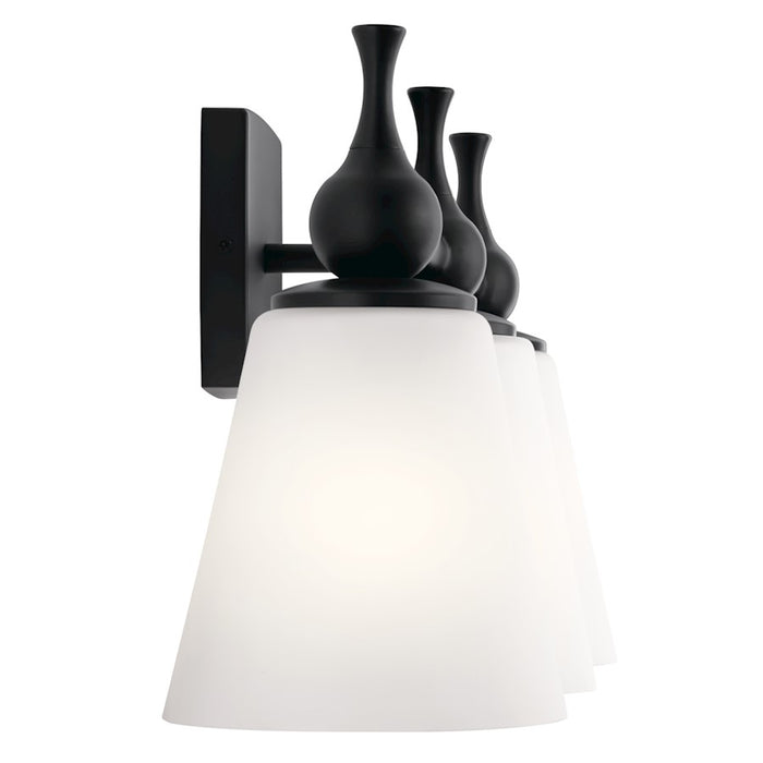 Kichler Cosabella 24in 3-Light Vanity Light | Soft Contemporary Black Steel and Etched White Glass | Bathroom Vanity | 24 x 6.5 x 10.25 in | Model 55092BK
