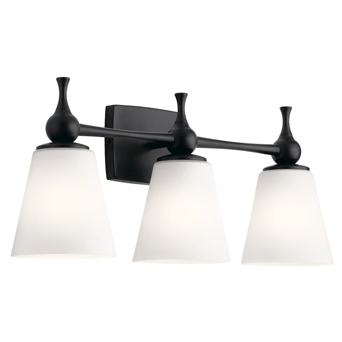 Kichler Cosabella 24in 3-Light Vanity Light | Soft Contemporary Black Steel and Etched White Glass | Bathroom Vanity | 24 x 6.5 x 10.25 in | Model 55092BK