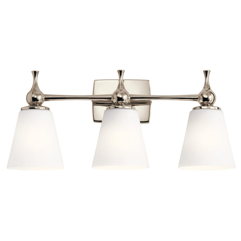 Kichler Cosabella 24in 3-Light Vanity Light | Soft Contemporary Polished Nickel and Etched White Glass | Bathroom Vanity | Model 55092PN