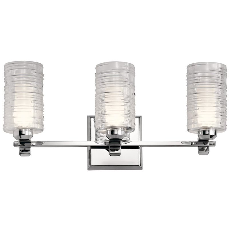 Kichler Giarosa 22.25in 3-Light Vanity Light | Chrome Steel & Clear Spun Ribbed Glass | Bathroom Vanity Light | 3x 50W G9 Bulbs, 120V, Damp | Model 55097CH