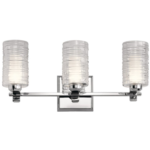 Kichler Giarosa 22.25in 3-Light Vanity Light | Chrome Steel & Clear Spun Ribbed Glass | Bathroom Vanity Light | 3x 50W G9 Bulbs, 120V, Damp | Model 55097CH