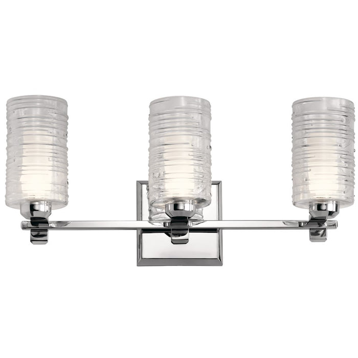Kichler Giarosa 22.25in 3-Light Vanity Light | Chrome Steel & Clear Spun Ribbed Glass | Bathroom Vanity Light | 3x 50W G9 Bulbs, 120V, Damp | Model 55097CH
