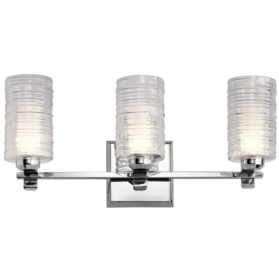 Kichler Giarosa 22.25in 3-Light Vanity Light | Chrome Steel & Clear Spun Ribbed Glass | Bathroom Vanity Light | 3x 50W G9 Bulbs, 120V, Damp | Model 55097CH