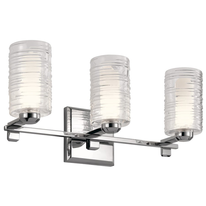 Kichler Giarosa 22.25in 3-Light Vanity Light | Chrome Steel & Clear Spun Ribbed Glass | Bathroom Vanity Light | 3x 50W G9 Bulbs, 120V, Damp | Model 55097CH
