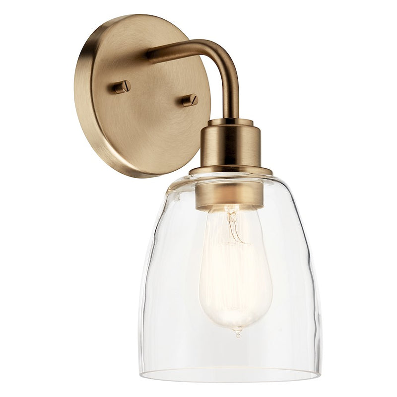 Kichler Meller 1-Light Wall Sconce | Industrial Nickel Textured and Clear Glass | Hallway & Bathroom Accent | 5.5 x 11.25 in | Model 55100NI