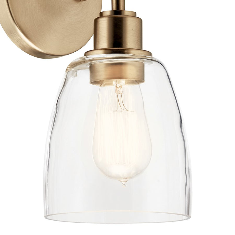 Kichler Meller 1-Light Wall Sconce | Industrial Nickel Textured and Clear Glass | Hallway & Bathroom Accent | 5.5 x 11.25 in | Model 55100NI