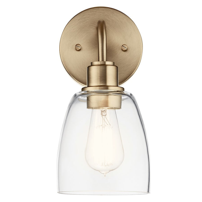 Kichler Meller 1-Light Wall Sconce | Industrial Nickel Textured and Clear Glass | Hallway & Bathroom Accent | 5.5 x 11.25 in | Model 55100NI