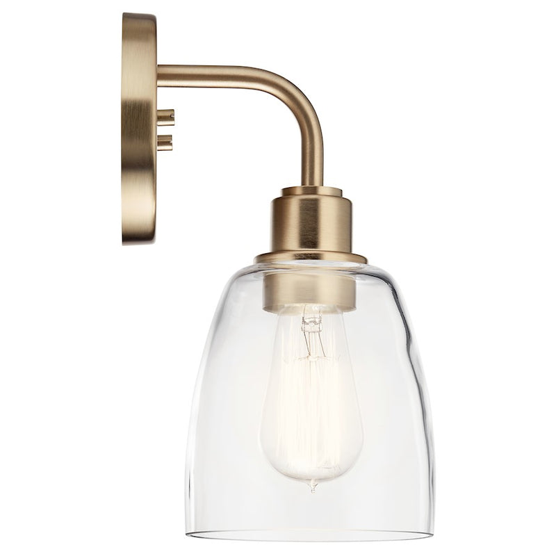 Kichler Meller 1-Light Wall Sconce | Industrial Nickel Textured and Clear Glass | Hallway & Bathroom Accent | 5.5 x 11.25 in | Model 55100NI