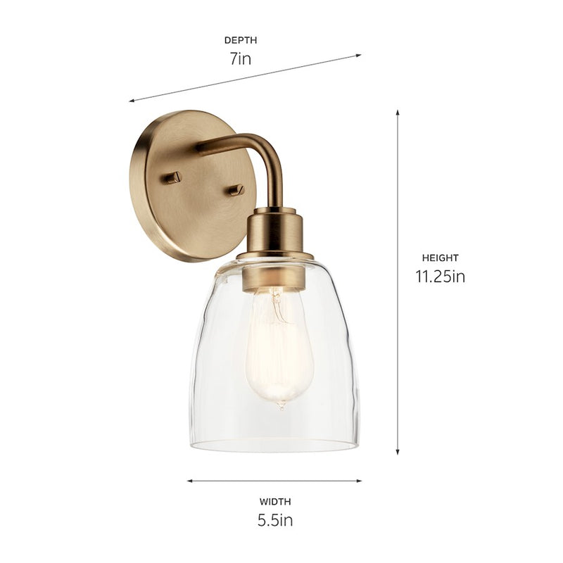 Kichler Meller 1-Light Wall Sconce | Industrial Nickel Textured and Clear Glass | Hallway & Bathroom Accent | 5.5 x 11.25 in | Model 55100NI