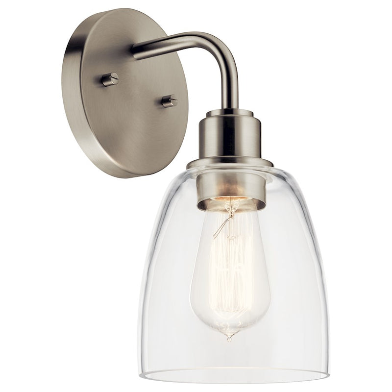 Kichler Meller 1-Light Wall Sconce | Industrial Nickel Textured and Clear Glass | Hallway & Bathroom Accent | 5.5 x 11.25 in | Model 55100NI