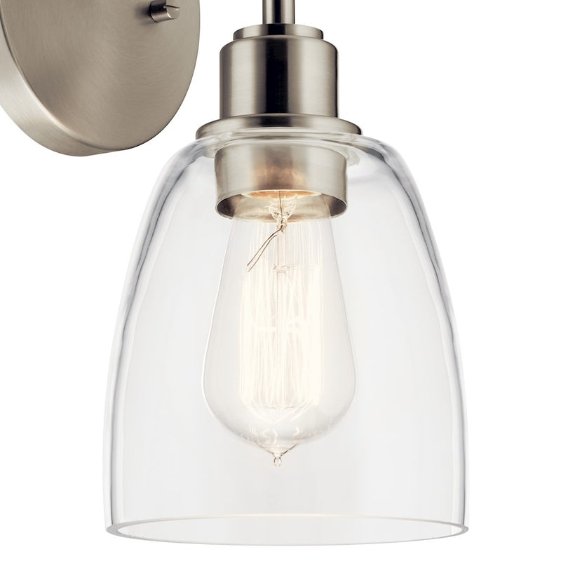 Kichler Meller 1-Light Wall Sconce | Industrial Nickel Textured and Clear Glass | Hallway & Bathroom Accent | 5.5 x 11.25 in | Model 55100NI