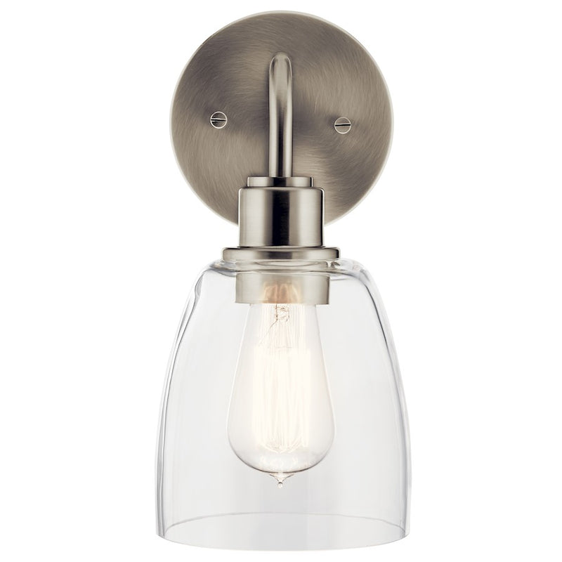 Kichler Meller 1-Light Wall Sconce | Industrial Nickel Textured and Clear Glass | Hallway & Bathroom Accent | 5.5 x 11.25 in | Model 55100NI