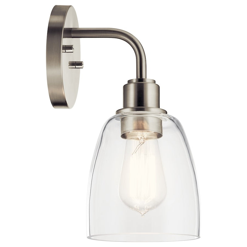 Kichler Meller 1-Light Wall Sconce | Industrial Nickel Textured and Clear Glass | Hallway & Bathroom Accent | 5.5 x 11.25 in | Model 55100NI