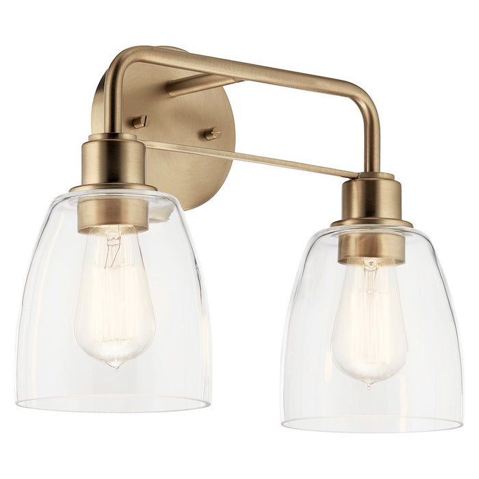 Kichler Meller 15in 2-Light Vanity Light | Industrial Champagne Bronze & Clear Glass | Bathroom & Powder Room Vanity Light | 2x 60W A19 | Model 55101CPZ