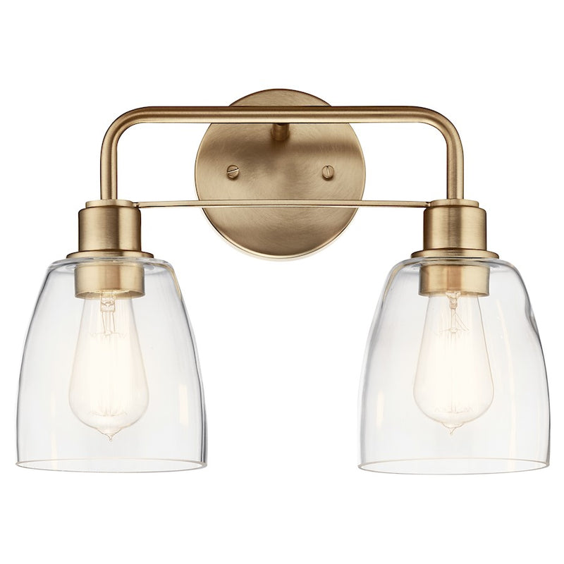 Kichler Meller 15in 2-Light Vanity Light | Industrial Champagne Bronze & Clear Glass | Bathroom & Powder Room Vanity Light | 2x 60W A19 | Model 55101CPZ