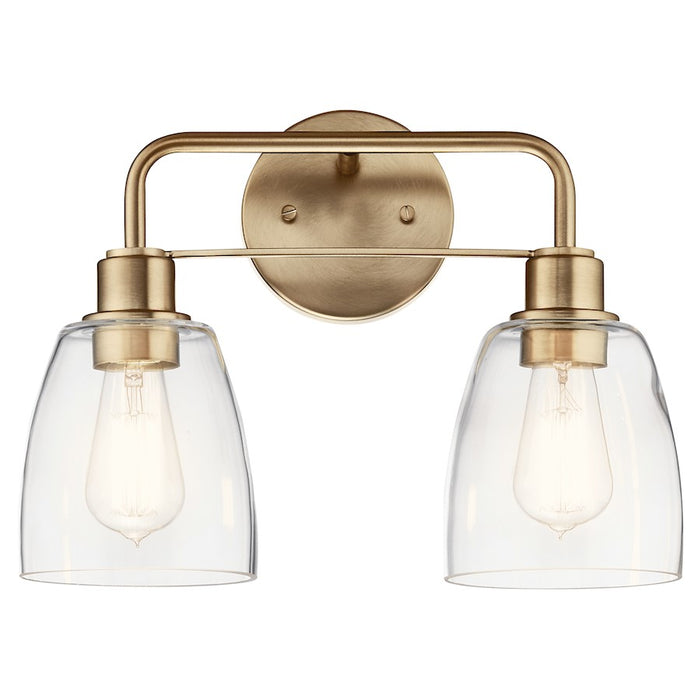 Kichler Meller 15in 2-Light Vanity Light | Industrial Champagne Bronze & Clear Glass | Bathroom & Powder Room Vanity Light | 2x 60W A19 | Model 55101CPZ