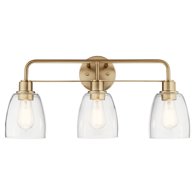 Kichler Meller 24in 3-Light Vanity Light | Industrial Champagne Bronze & Clear Glass | Bathroom & Powder Room Vanity | 60W Per Socket | Model 55102CPZ