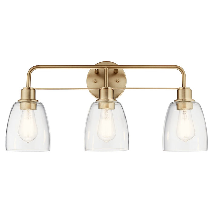 Kichler Meller 24in 3-Light Vanity Light | Industrial Champagne Bronze & Clear Glass | Bathroom & Powder Room Vanity | 60W Per Socket | Model 55102CPZ