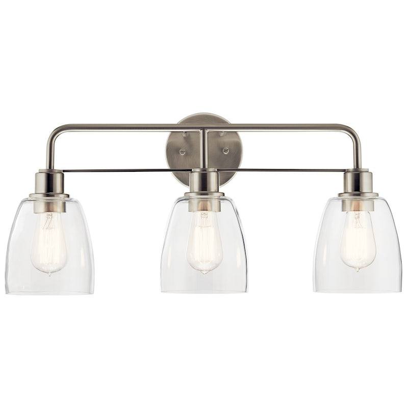 Kichler Meller 24in 3-Light Vanity Light | Nickel Textured and Clear Glass | Bathroom Vanity | 24.25 x 11.25 in | Model 55102NI