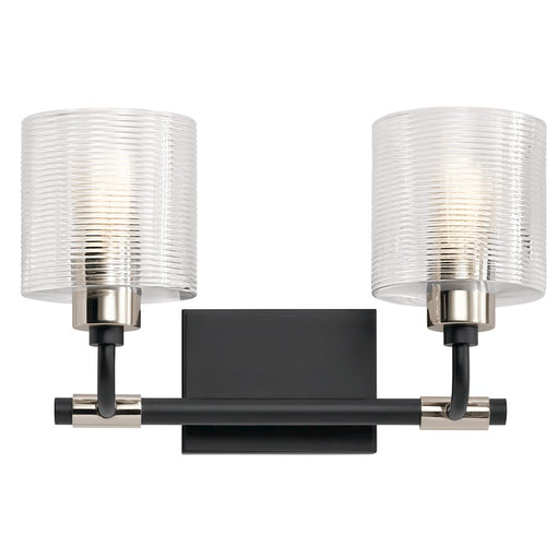 Kichler Harvan 15in 2-Light Vanity Light | Industrial Black Steel and Clear Ribbed Glass | Bathroom Vanity Light | 15 x 9.55 x 6.5 in | Model 55106BK