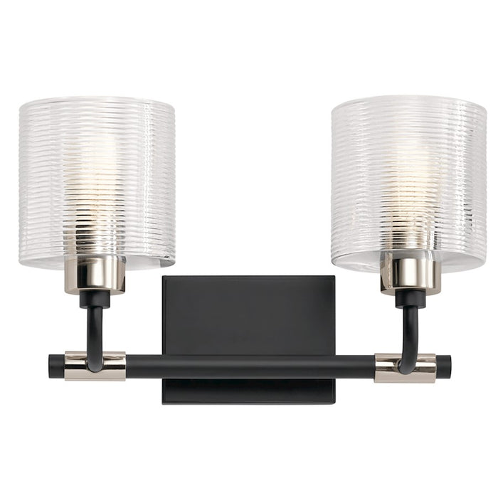 Kichler Harvan 15in 2-Light Vanity Light | Industrial Black Steel and Clear Ribbed Glass | Bathroom Vanity Light | 15 x 9.55 x 6.5 in | Model 55106BK