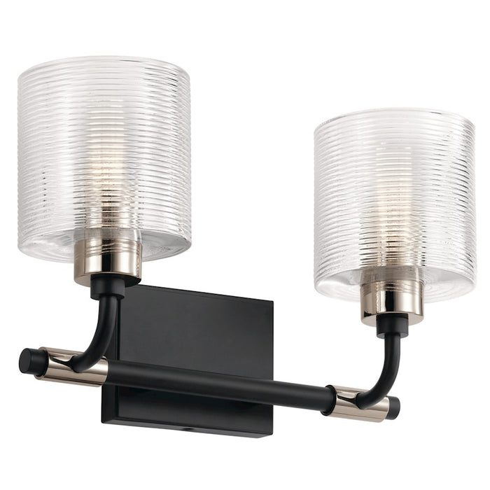 Kichler Harvan 15in 2-Light Vanity Light | Industrial Black Steel and Clear Ribbed Glass | Bathroom Vanity Light | 15 x 9.55 x 6.5 in | Model 55106BK